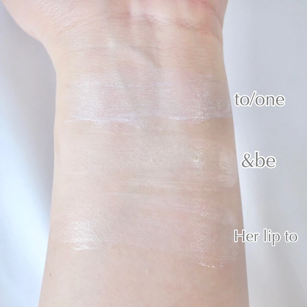 おすすめ日焼け止め to/one(トーン)シルキーデイエッセンスUV &be(アンドビー)マットプライマー Her lip to BEAUTY(ハーリップトゥビューティー)グロウサンスクリーンセラム 美白 テクスチャー 比較