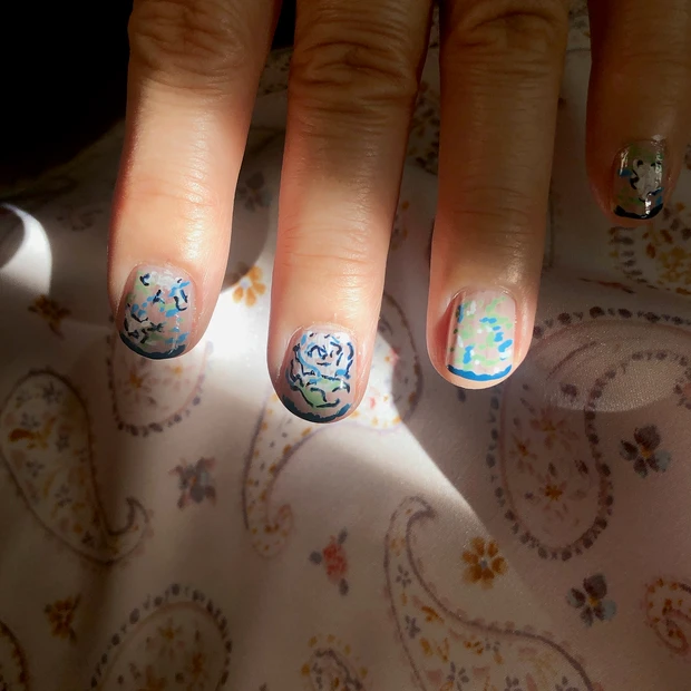 いつものネイルにちょい足し10分!超簡単絵画のようなモザイクフラワーアートネイルの作り方【冬のお出かけネイル】_7