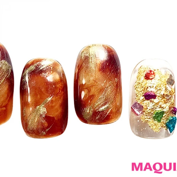 べっ甲風「スプラッシュ」ネイルは、ゴールドでラグジュアリーにアップデート…