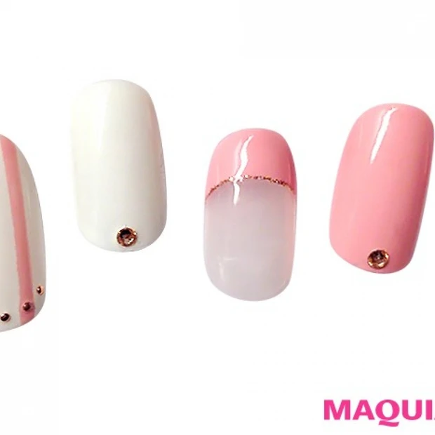 全方位モテ♡ ピンクとホワイトのチェック＆ストライプネイル