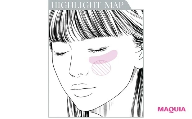 偏光ハイライトはチークと合わせてニュアンス使い_より自然なチークに引き立てながら、肌の内側からの血色感を上昇。