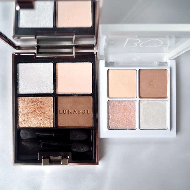 LUNASOL(ルナソル)アイカラーレーション 15 フローレスクラリティ  BIDOL(ビーアイドル) THEアイパレ 104 本能のヌードベージュ　比較