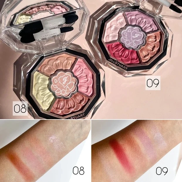 2024年夏新色アイシャドウ_ジルスチュアート ブルームクチュール アイズ ジュエルドブーケ パステルペタルハーモニー 08/09_スウォッチ