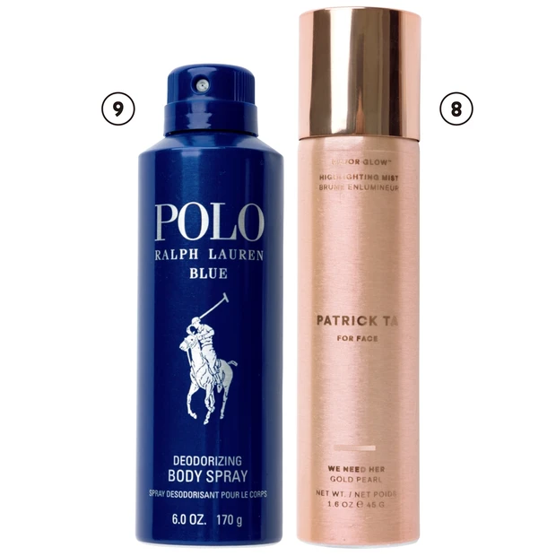 ⑧Major Glow Highlighting Mist $32/Patrick Ta ⑨Polo Blue Body Spray Deodorant $23/Ralph Lauren