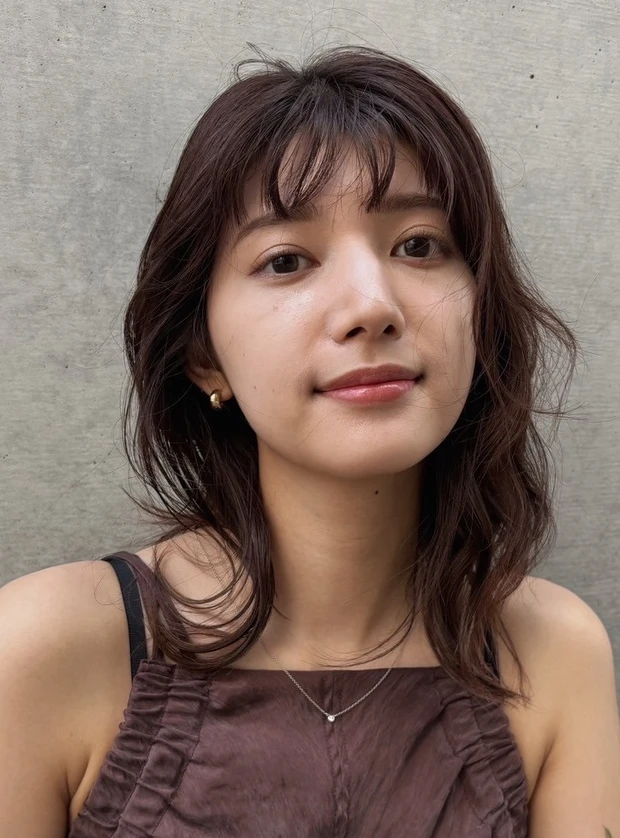 顔タイプ クールカジュアルに似合う髪型 前髪あり ミディアムレイヤー