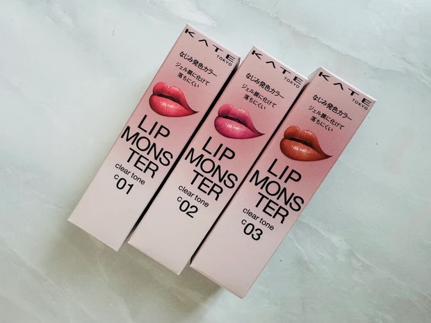 KATEのリップモンスター クリアトーン C01 炎化モンスター・C02 肉色モンスター・C03 枝化モンスター