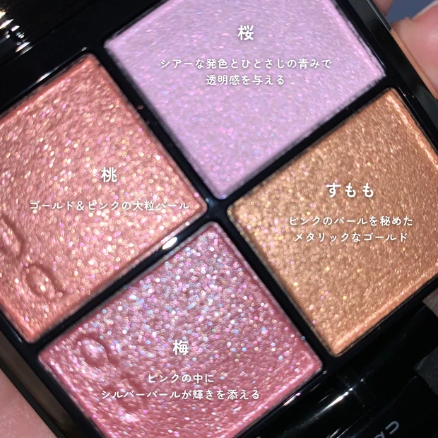 SUQQU 151 花盛 各色のコンセプト（桃・桜・梅・すもも）を解説したパレット画像