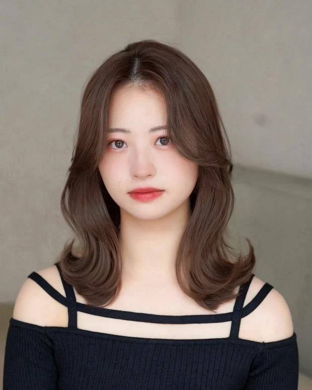 【かきあげミディアム】ヘアカタログ　ミディアムヘア　前髪なし　スタイリング