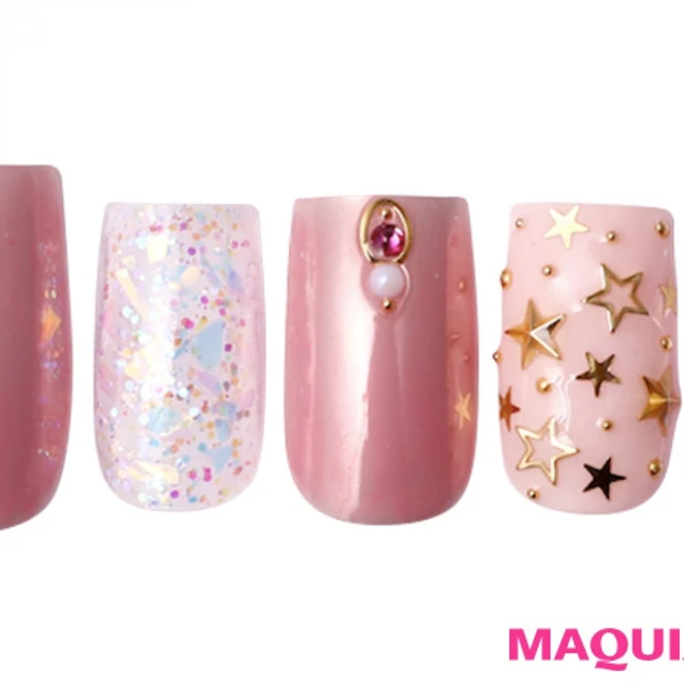 大人っぽさとファンシーな輝きが魅力の「ピンク＆パール」ネイル