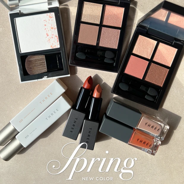 【春コスメ2026】THREEの春新色を全色スウォッチ！ “ティーシーン”にフォーカスしたコレクション