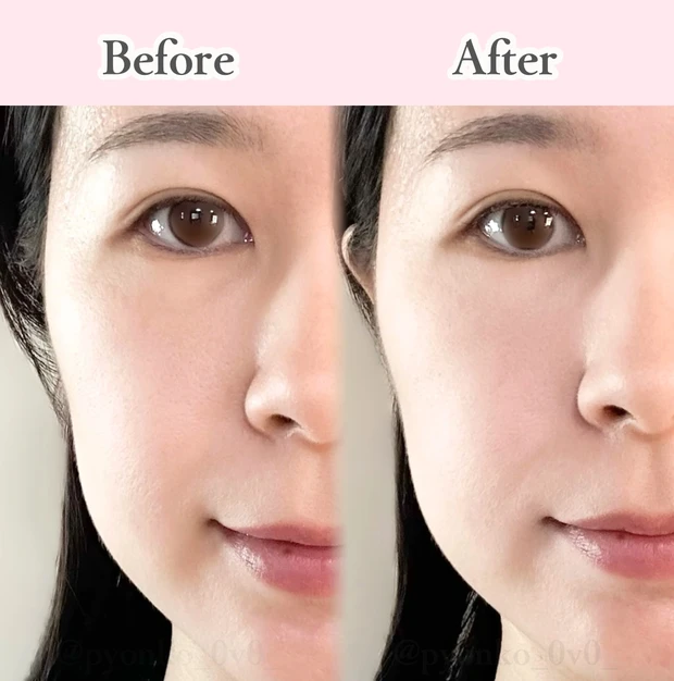 アラサーの娘がトーンフィルターハイライト使用後の肌を比較。光でくすみを飛ばした仕上がり。