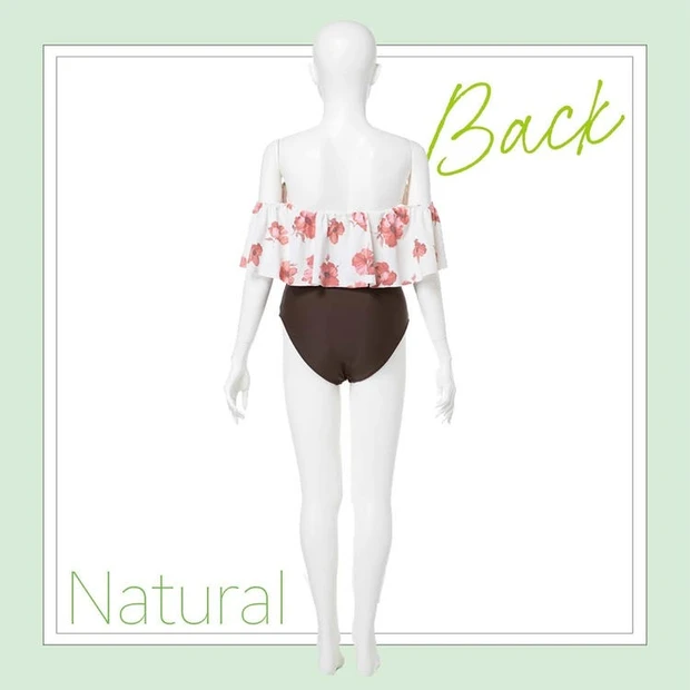 骨格ナチュラルタイプにおすすめの水着_2. 下半身に重さを出すAラインのオフショルダー_バック