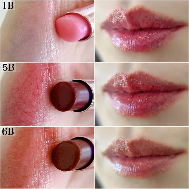 ラブシャイン キャンディ グロウ バーム1B、5B、6B スウォッチ