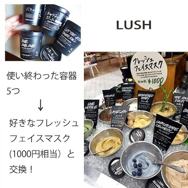 空き容器5つ持って行くとフレッシュフェイスマスクと交換！LUSHのリサイクル