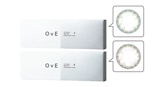 OvE キャッチライトレンズ（上）4（グレー）、（下）8（甘いブラウン） 10枚入り 各￥1628／ANW