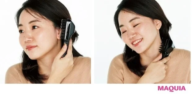 【おすすめ美容家電・美容グッズ】デンキバリブラシの使い方_こめかみ→耳周り→耳の後ろの順で当てるとほうれい線が薄くなり、肩こりも緩和。