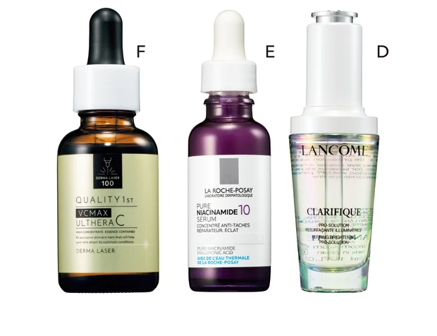 D クラリフィック ブライトニング セラム[医薬部外品] 30ml ￥16500／ランコム　E N10 セラム 30ml ￥6050／ラ ロッシュ ポゼ　F ダーマレーザー ウルセラC 30ml ￥2200／クオリティファースト