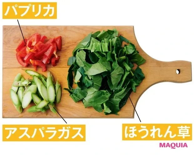 【美容スープレシピ】スパイシーなチリパウダーが味のアクセントに 「パプリカとほうれん草のジンジャースープ」材料