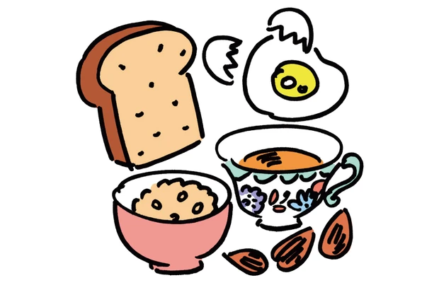 玄米、全粒粉、卵、アーモンド、紅茶など