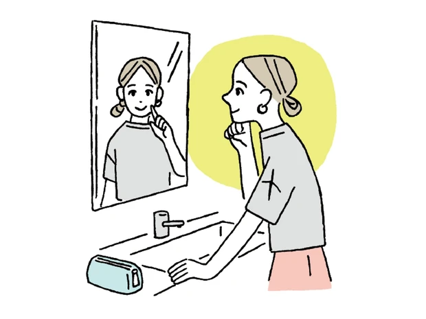 メイク直しをするときに鏡で自分の顔を見る