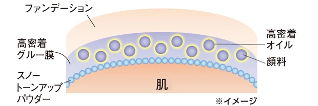 ファンデーション　高密着グルー膜　高密着オイル　顔料　スノートーンアップパウダー　※イメージ
