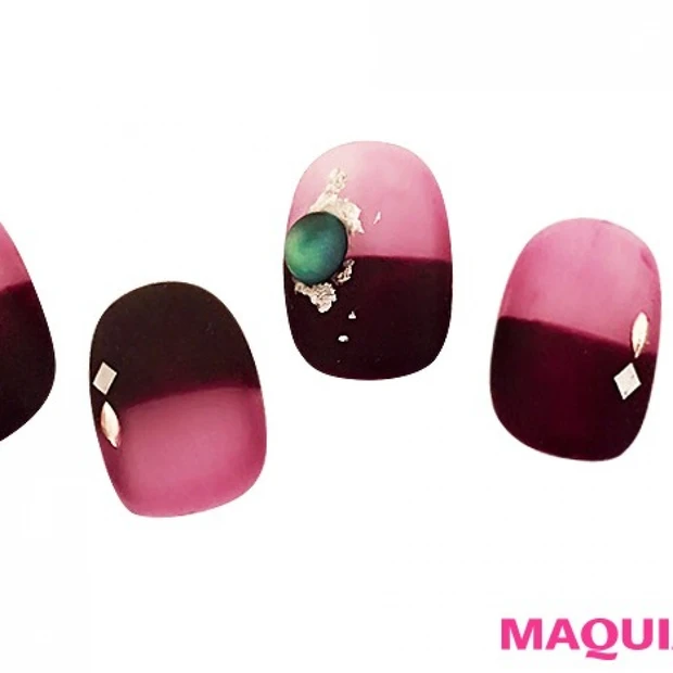 しっとり大人の和テイスト♡　秋色カラーブロックネイル