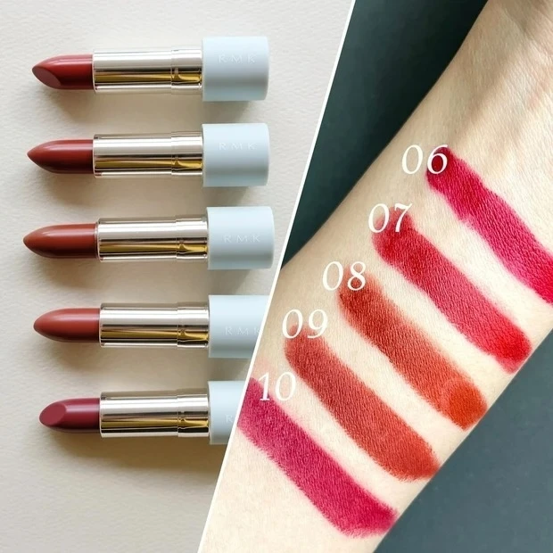 【おすすめマットリップ】RMK ザ マット リップカラー_RMK ザ マット リップカラー 01、02、03、04、05、06、07、08、09、10のスウォッチ・塗り試し_2