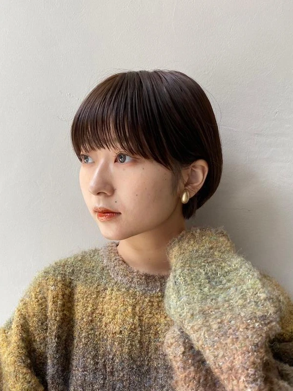 ショート ショートボブ 前髪あり ワイドバング 面長 補正