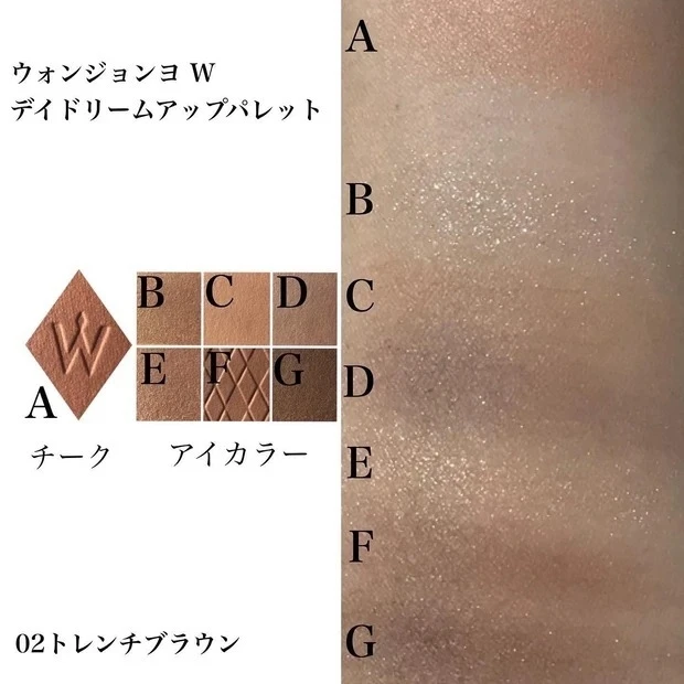 ウォンジョンヨ W デイリームードアップパレット「02.トレンチブラウン」スウォッチ