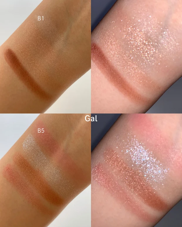 キャンメイク 40周年パレット Bエリア ギャルメイクのオレンジ ブラウン系スウォッチ