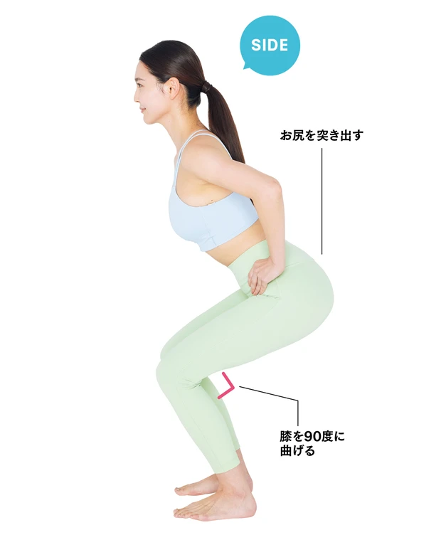 SIDE　お尻を突き出す　膝を90度に曲げる