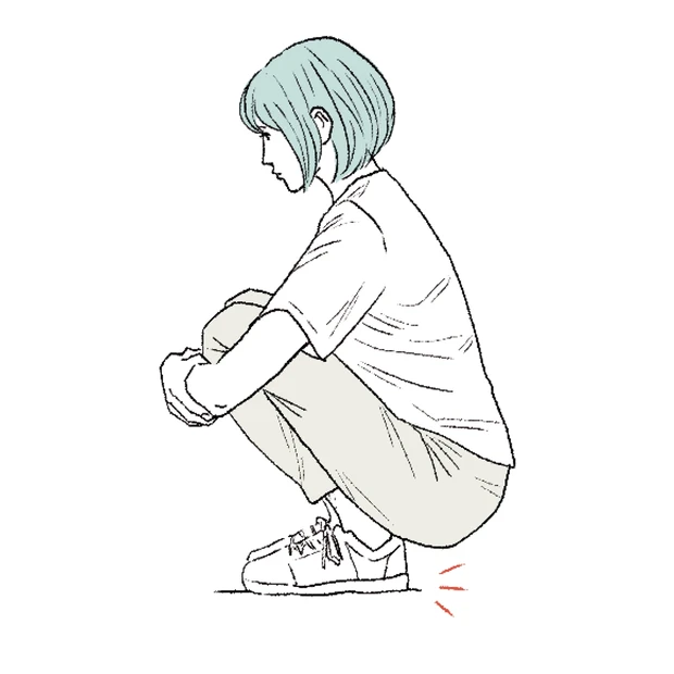 足指や足裏を使えていない場合もむくみやすい。膝抱え座りでかかとが浮く人は注意!