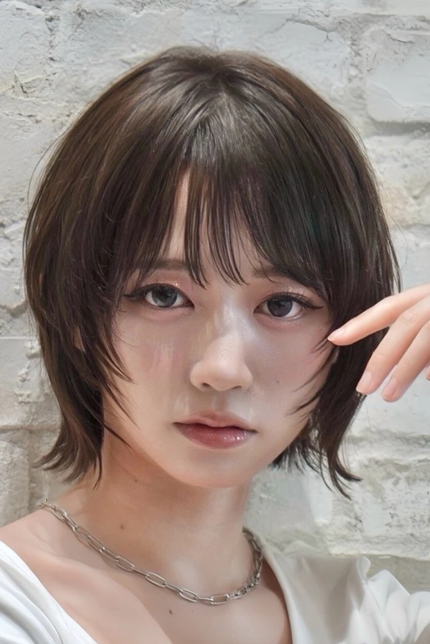 髪型　ボブ　レイヤーボブ　ハッシュカット　前髪あり　正面