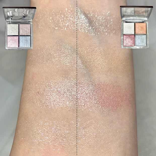 ディオールバックステージ グロウマキシマイザーパレット 006セレスティアルグロウと002フロステッドオパールグロウを比較