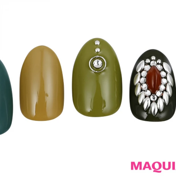 トーンの違いが楽しめる「カーキ」ネイルで、秋気分がアップ！