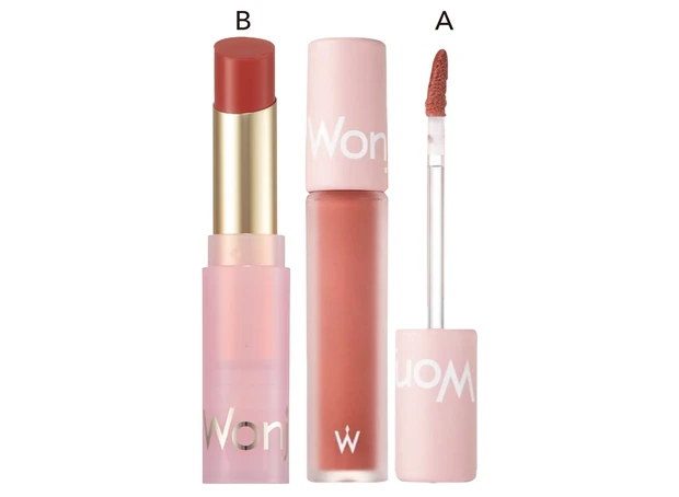 Aウォンジョンヨ クラウドブラーリングティント ヌードサンド（日本未発売）、B同 リップステッカー 02 ¥1430／Rainmakers