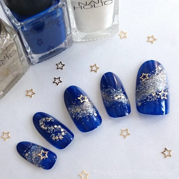 ネイルホリック&100均ネイルで、簡単七夕ネイル☆星に願いを・・・☆