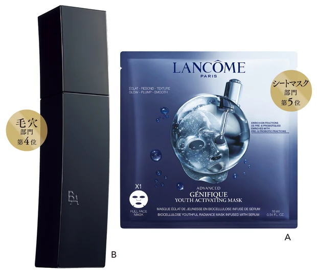 A シートマスク部門第5位　B 毛穴部門第4位
