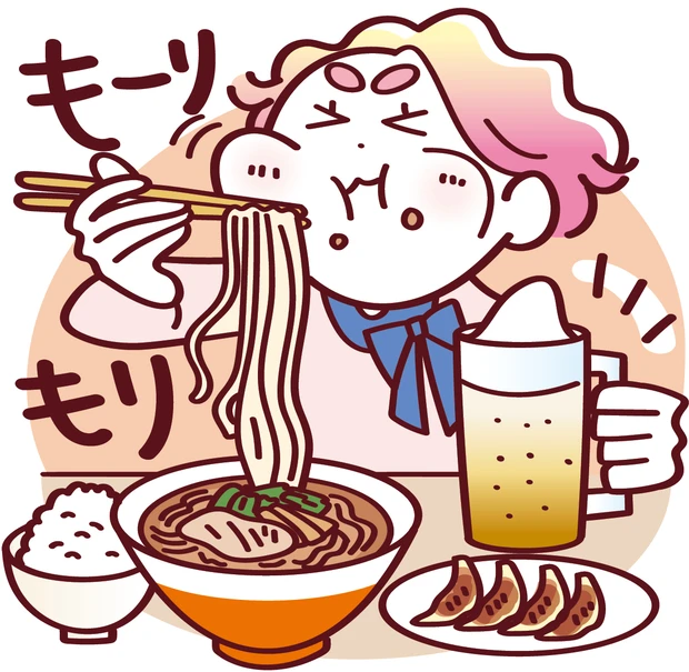 「翻弄ゆらぎ肌」の注意点　暴飲暴食しがち。特に刺激物とお酒に走る