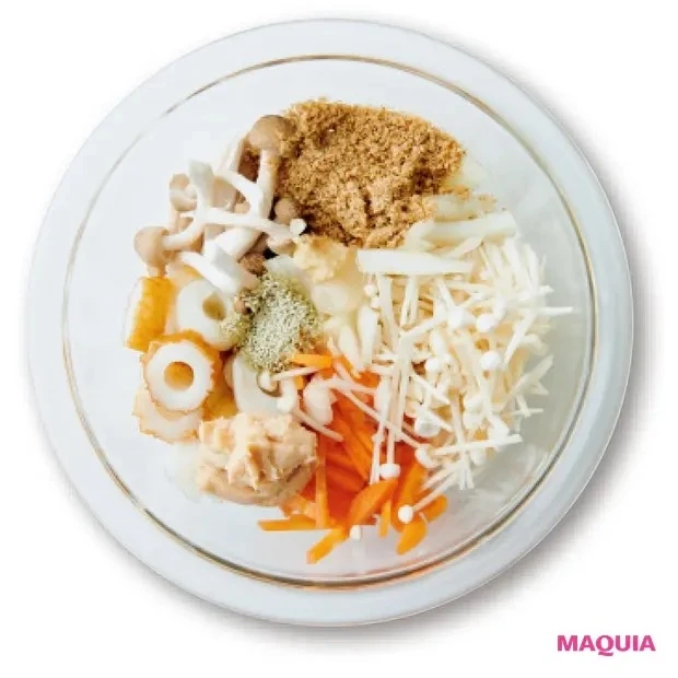 【美容スープレシピ】まろやかでクリーミーなほっとする味 「ちくわときのこの酒粕豆乳スープ」作り方