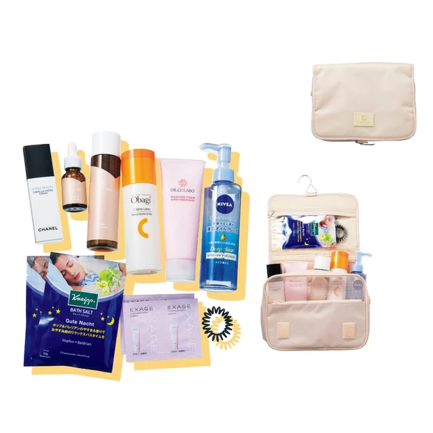 横山由依さんの【トラベルポーチの中身】コットンは箱ごと、保湿重視のスキン…