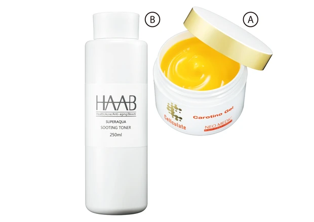 A セルキュレイト カロチーノジェル 60g ￥6380／ネオメディック　B HAAB REPRO ボタニカルスーティングトナー 250ml ￥8750／HAAB DCT