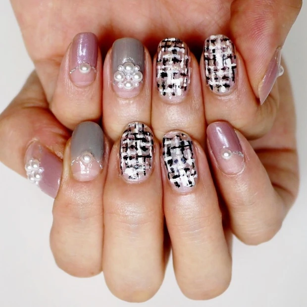 実は簡単！パールでシックな初秋ツイードネイル【ギ☆のセルフネイル手本帖】