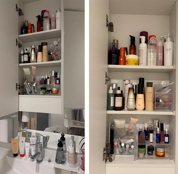 藤原りさ　マキアTOPビューティーズ　スキンケア　洗面台の棚