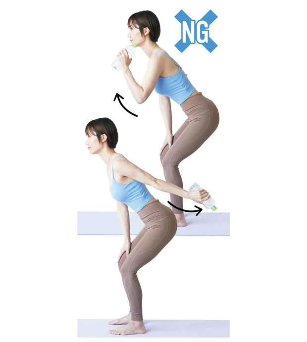 <NG!> ひじの位置がぶれるのは×