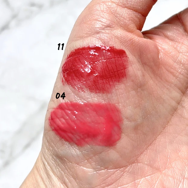 「エレガンス クラルテルージュビジュー」イエベ春カラー04と11の比較写真