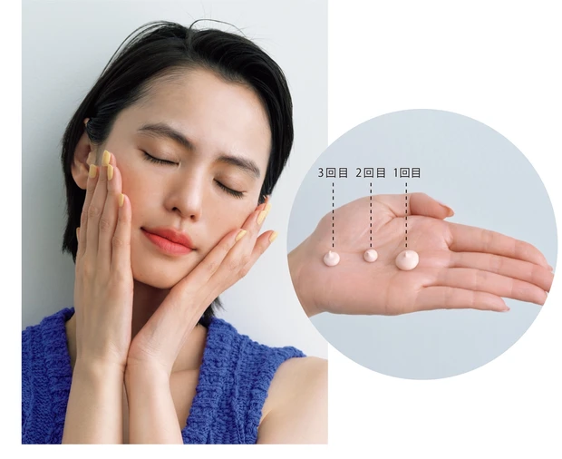 【POINT1】トーンアップの3度塗りで<br> 黄みを払って白の密度を高める