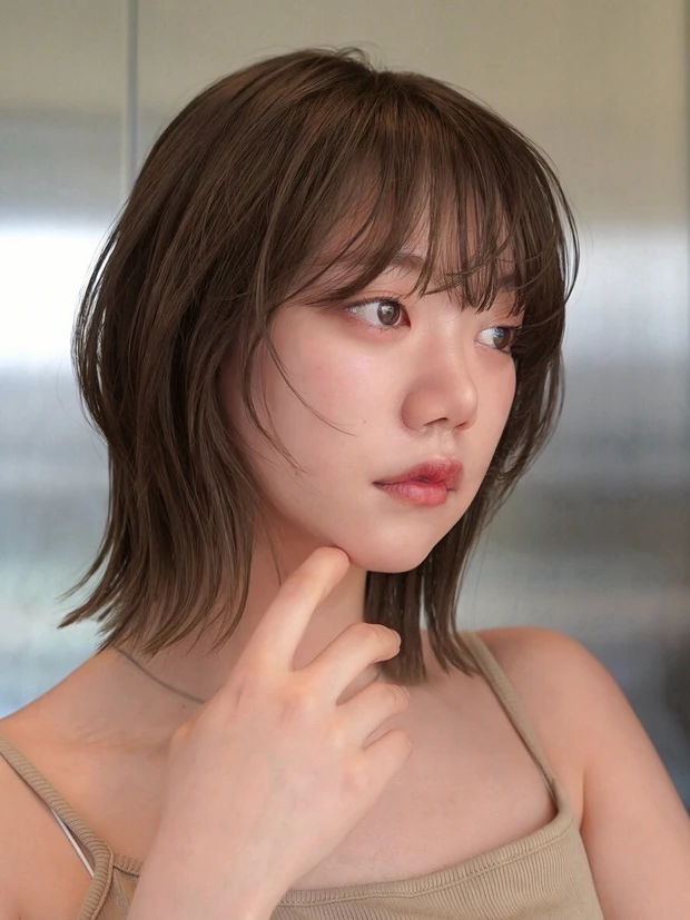 ヘアカタログ ボブ ボブヘア 前髪あり ワイドレイヤー 小顔ヘア サイド