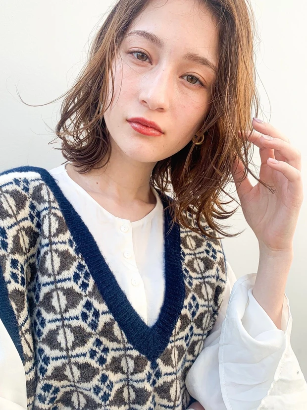 くしゅふわ無造作ロブレイヤー サブカット正面