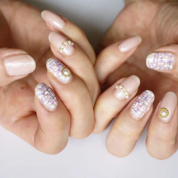 実は簡単！GW中にマスターしたい春色ツイードネイル【ギ☆のセルフネイル手…